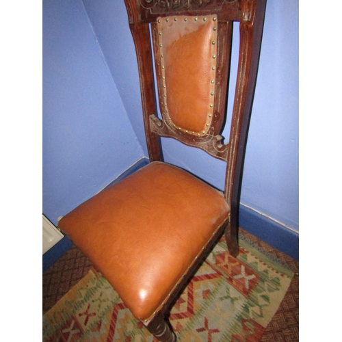 1475 - Two Antique Mahogany Chairs with Tan Leather Upholstery