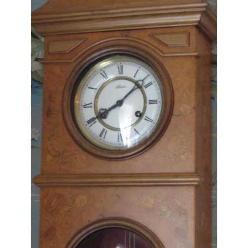 1476 - Antique Burr Maple Marquetry Decorated Wall Clock with Roman Numeral Decorated Dial Brassbound Appro... 