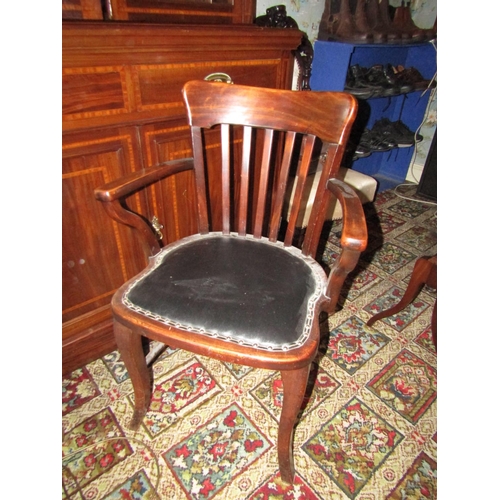 1477 - Antique Desk Armchair with Leather Upholstered Seat above Shaped Supports Good Construction