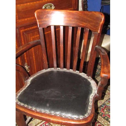 1477 - Antique Desk Armchair with Leather Upholstered Seat above Shaped Supports Good Construction