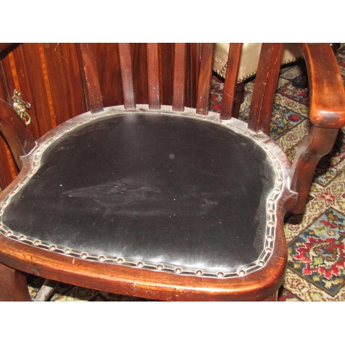 1477 - Antique Desk Armchair with Leather Upholstered Seat above Shaped Supports Good Construction