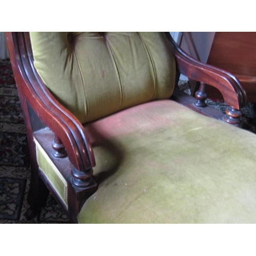 1480 - William IV Deep Button Velvet Upholstered Chair on Turned Supports