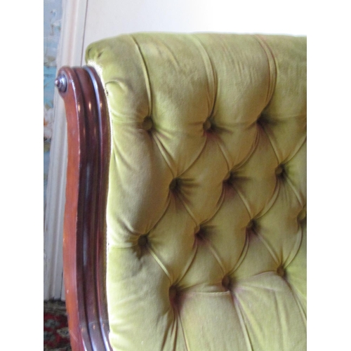 1480 - William IV Deep Button Velvet Upholstered Chair on Turned Supports