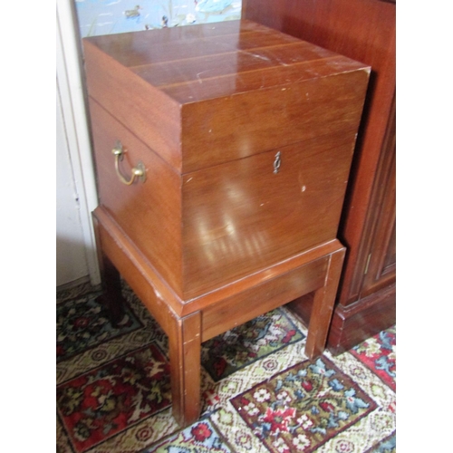 1482 - Mahogany Cellaret with Lift Up Top Fitted Interior Swan Neck Side Carry Handles above Chamfered Bloc... 