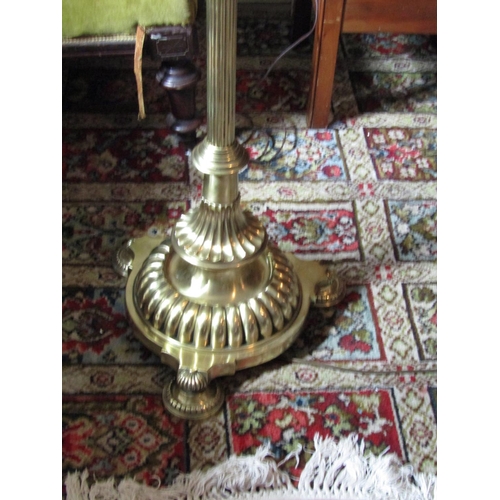 1484 - Antique Cast Brass Column Standard Lamp Finely Detailed with Shade Electrified Working Order Approxi... 