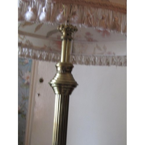 1484 - Antique Cast Brass Column Standard Lamp Finely Detailed with Shade Electrified Working Order Approxi... 