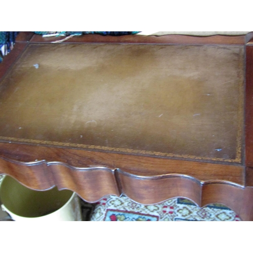 1489 - Antique Figured Mahogany Coffee Table or End Table with Inset Leather Top above Well Shaped Leather ... 