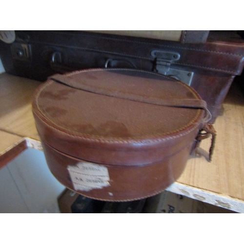 1493 - Two Leather-bound Vintage Travel Suitcases with  Leather Circular Form Cuff and Collar Box Three Ite... 