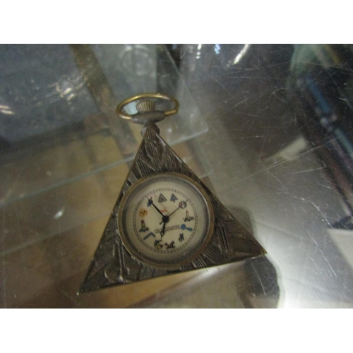 150 - Triangular Form Masonic Interest Pocket Watch with Various Emblems to Dial