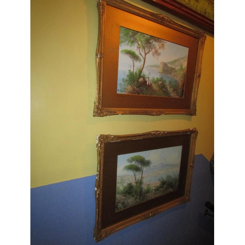 1509 - Pair of Italian Gouaches M Gianni Pair of Italian Coastal Scenes  Each Approximately 15 Inches High ... 