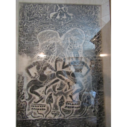 151 - Eastern Charcoal Drawing of Gods contained within Gilded Frame Approximately 34 Inches High x 22 Inc... 