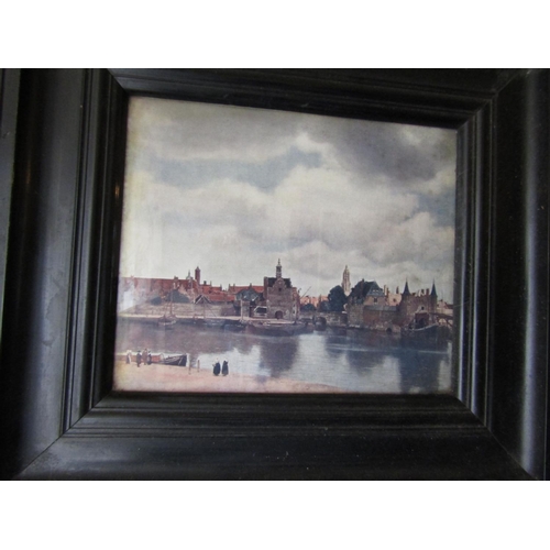 1516 - Three Framed Pictures including Hunting Scene and Townscape with River Largest Approximately 12 Inch... 