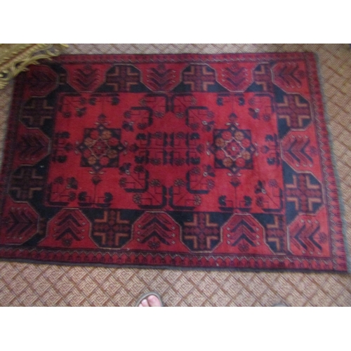 1519 - Persian Pure Wool Rug Dark Burgundy Ground Approximately 4ft 6 Inches Wide x 3ft Wide