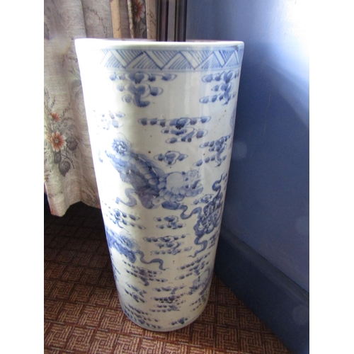 1529 - Blue and White Circular Form Oriental Stick and Umbrella Stand Approximately 29 Inches High