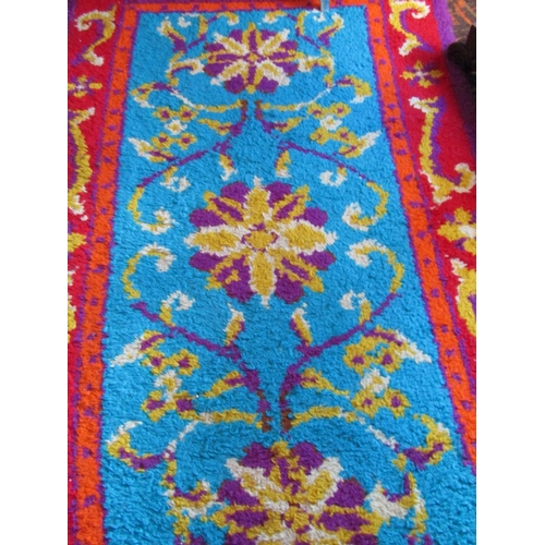 1532 - Pure Wool Rug of Red and Blue Ground Approximately 5ft Long x 2ft 8 Inches Wide