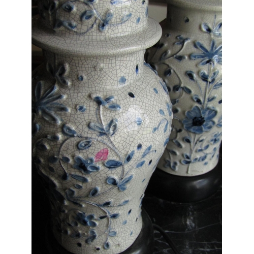 1538 - Pair of Blue and White Porcelain Vase Motif Table Lamps Electrified Each Approximately 20 Inches Hig... 