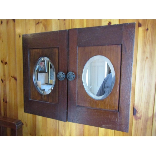 1542 - Two Door Vintage Wall Cupboard with Oval Inset Mirrors Approximately 18 Inches Wide x 12 Inches High