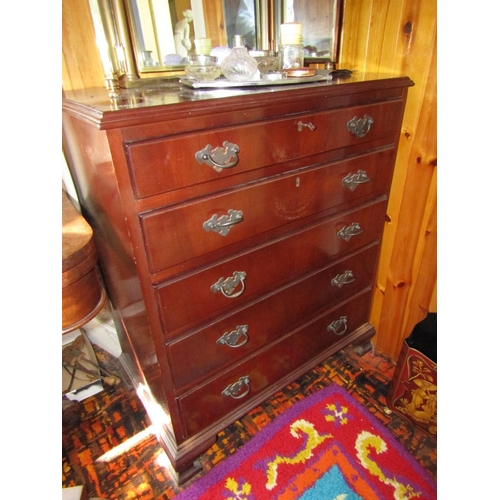 1551 - Antique Figured Mahogany Chest of Five Drawers above Shaped Supports Approximately 30 Inches Wide x ... 