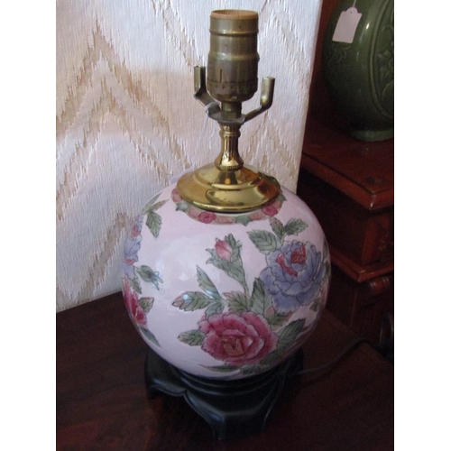 1556 - Floral Decorated Porcelain Vase Globe Form Fit for Use as Table Lamp Approximately 10 Inches High