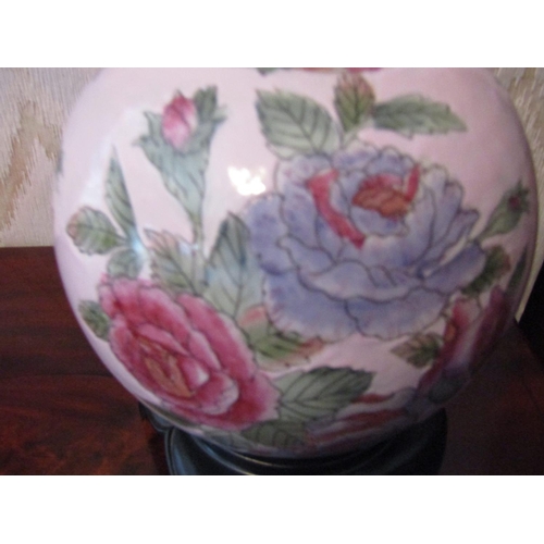 1556 - Floral Decorated Porcelain Vase Globe Form Fit for Use as Table Lamp Approximately 10 Inches High