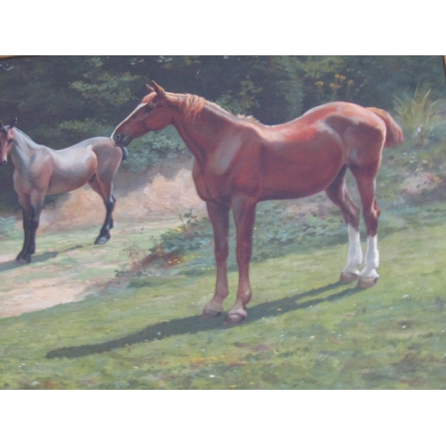 1561 - Arthur Dodd Victorian School Equine Scene with Three Horses Oil on Canvas Approximately 22 Inches Hi... 