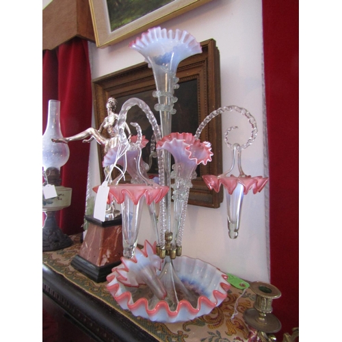 1567 - Victorian Epergne of Attractive Form with Coloured Glass Wells Approximately 24 Inches High