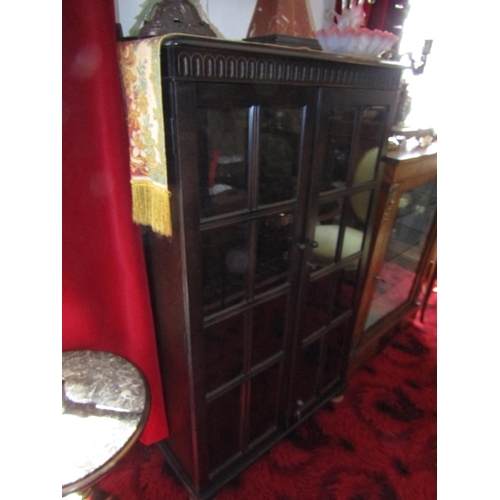 1568 - Antique Twin Door Display Cabinet with Carved Frieze Approximately 3ft 9 Inches Wide x 5ft 7 Inches ... 