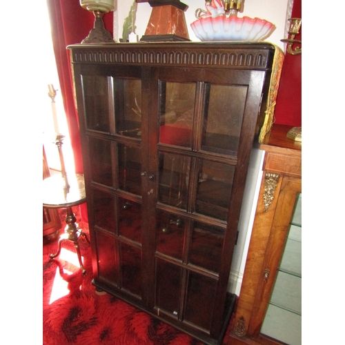 1568 - Antique Twin Door Display Cabinet with Carved Frieze Approximately 3ft 9 Inches Wide x 5ft 7 Inches ... 