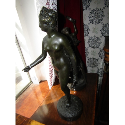 1571 - Bronze Sculpture Nude with Dagger Approximately 24 Inches High Signed to Base Houdan