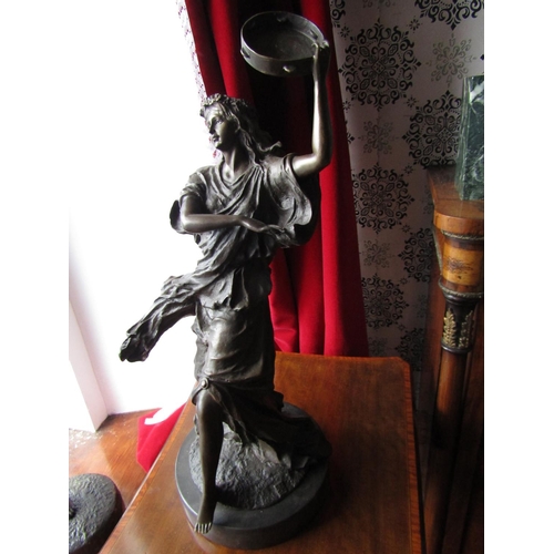 1572 - Dancing Figure Bronze with Tambourine on Circular Form Marble Base Signed with Monogram