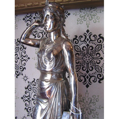 1578 - Antique Solid Silver Sculpture of Lady Set on Square Form Marble Base Hallmarks to Figure 18 Inches ... 