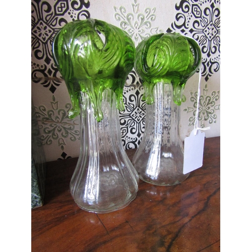 1582 - Pair of Unusual Antique Shaped Form Crystal Vases Each Approximately 7 Inches High