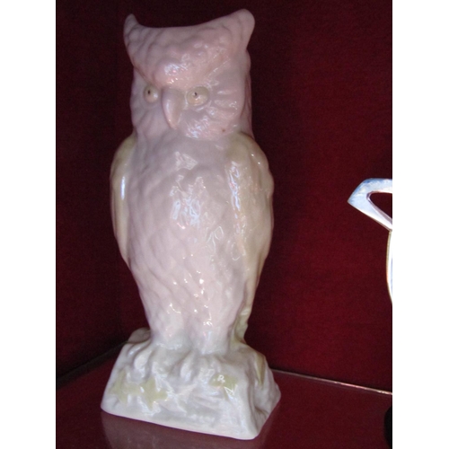 1584 - Belleek Owl Motif Vase Green Mark Approximately 9 Inches High