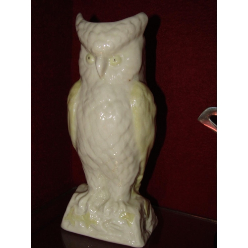 1584 - Belleek Owl Motif Vase Green Mark Approximately 9 Inches High