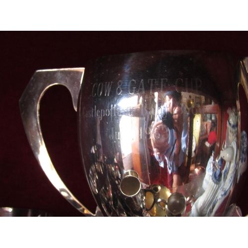 1585 - Collection of Various Silver Trophy Cups with Beaker and Brass Candle Rest Quantity As Photographed