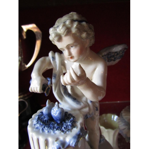 1586 - Antique Continental Porcelain Figure of Cherub with Classical Column Good Original Condition Makers ... 