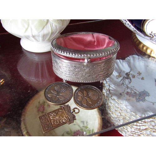 1588 - Oval Form Ring Box with Inset Glazed Hinged Cover Two National Dahlia Society Medals and Another Fou... 