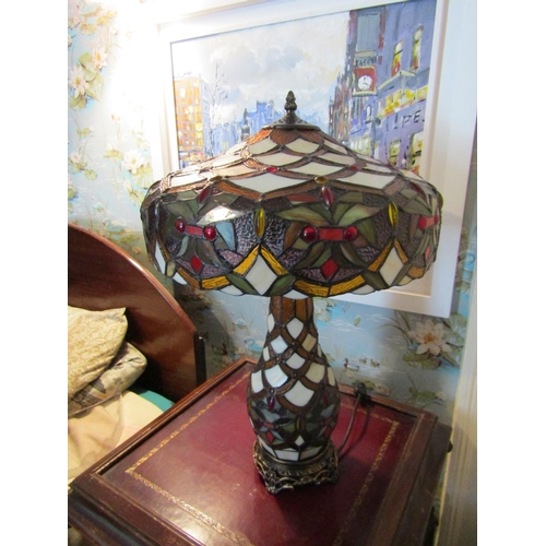 159 - Pair of Tiffany Table Lamps Shaped Form with Integral Lighting to Pillar Each Approximately 24 Inche... 