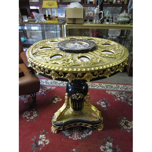 1592 - Impressive Ormolu Mounted Sevres Porcelain Panel Inset Circular Form Table with Well Carved Central ... 