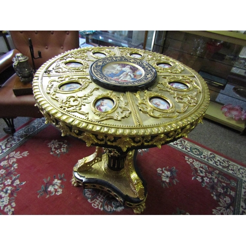 1592 - Impressive Ormolu Mounted Sevres Porcelain Panel Inset Circular Form Table with Well Carved Central ... 