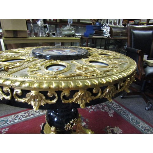 1592 - Impressive Ormolu Mounted Sevres Porcelain Panel Inset Circular Form Table with Well Carved Central ... 