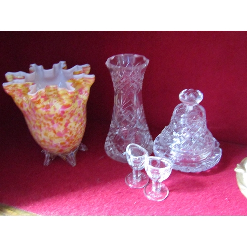 1596 - Vintage Murano Glass Vase of Shaped Form with Four Other Pieces of Irish Cut Crystal Five Pieces in ... 