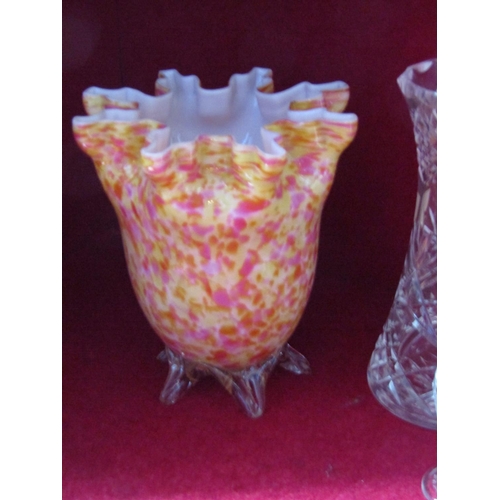 1596 - Vintage Murano Glass Vase of Shaped Form with Four Other Pieces of Irish Cut Crystal Five Pieces in ... 