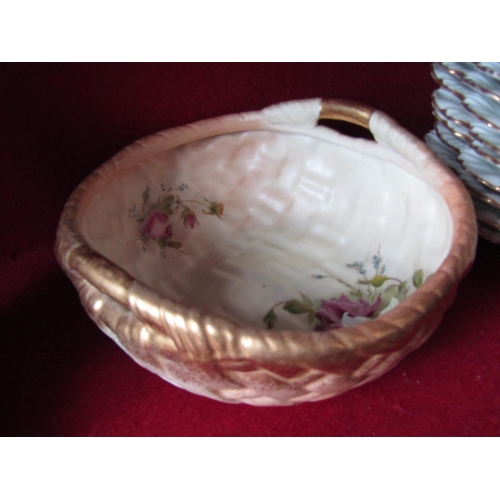 1598 - Royal Worcester Fine Porcelain Gilt Decorated Bowl of Lattice Form with Handpainted Floral Motifs Ap... 