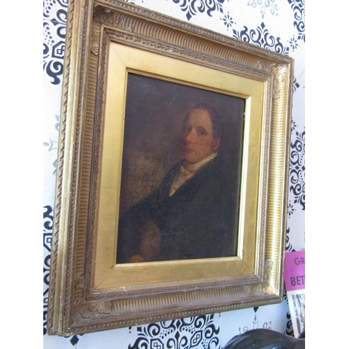 1603 - Victorian Portrait Seated Gentleman Oil on Canvas contained within Gilded Frame Approximately 10 Inc... 