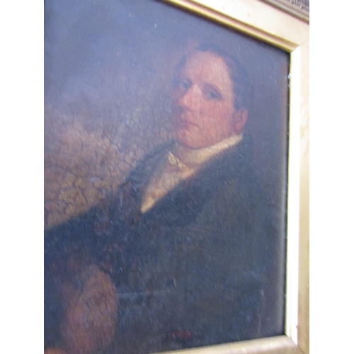 1603 - Victorian Portrait Seated Gentleman Oil on Canvas contained within Gilded Frame Approximately 10 Inc... 