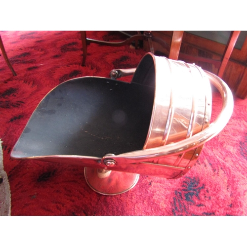 1606 - Copper Coal Companion Helmet Form with Swing Carry Handle Approximately 17 Inches High on Pedestal B... 