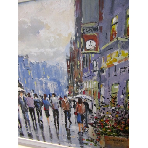 161 - Holly Hanson O'Connell Street Eason's Clock Oil on Canvas Approximately 22 Inches High x 28 Inches W... 