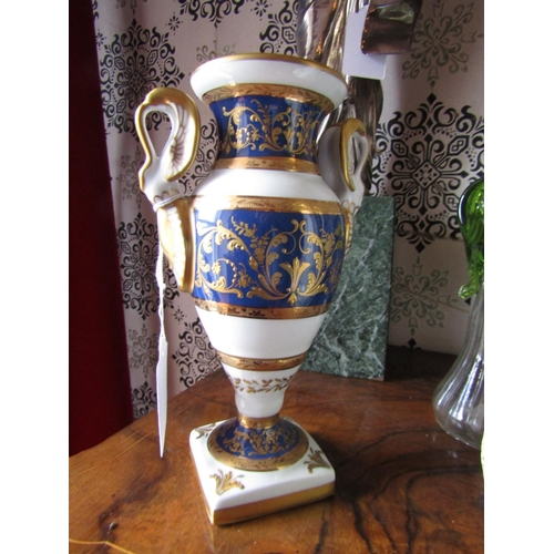 1610 - Antique French Fine Bone Porcelain Gilt Decorated Shaped Form Vase on Pedestal Base Signed to Base A... 