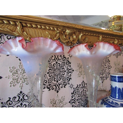 1612 - Pair of Victorian Shaped Form Crystal Stem Glasses Each Approximately 12 Inches High